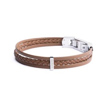 Dreifaches hellbraunes Armband aus italienischem Nappaleder mit versilberter Oberfläche - Ter Light Brown